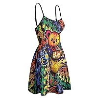 Women's Sling Dress 3D Printed Patterns Grateful Dancing Ladies Girls Sundress Dead Flare Bears Multicolour L, Multicoloured