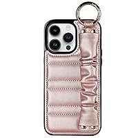 Wrist Strap Case for iPhone 14 Pro Max/14 Pro/14 Plus/14, Anti Slip Leather Cover with Camera Protect Shell,Gold,14 pro max 6.7''