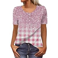 Soiree Summer Plus Size Tee Lady 3/4 Sleeve Hip Vneck Patterned Tee Shirts for Women Comfortable
