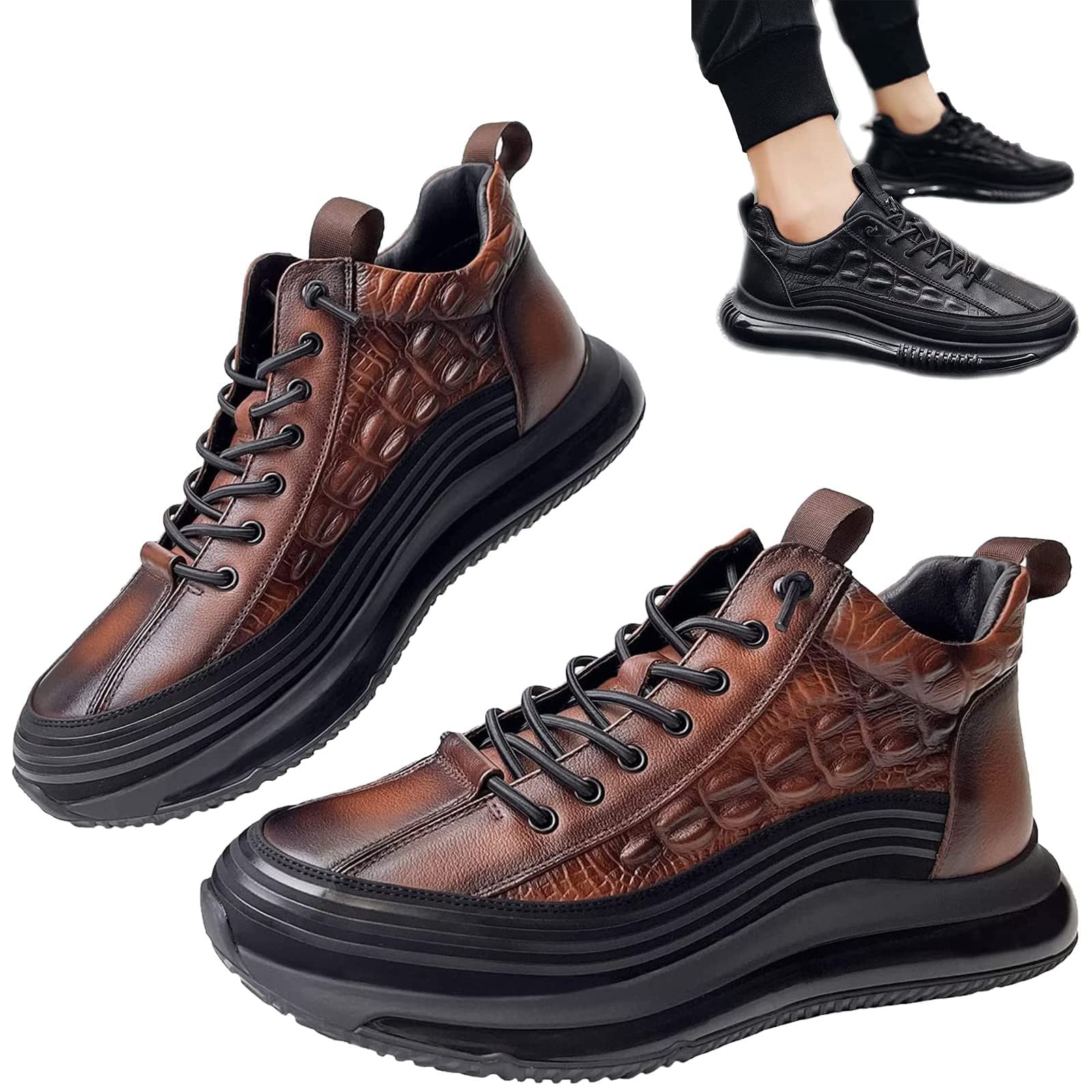 Men's Casual Cowhide Air Cushion Shoes, Cowhide Crocodile Print  Sneakers for Men | eBay
