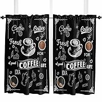 Coffee Black Kitchen Curtain 2 Panels Curtains 45 Inch Length, Curtains Rod Pocket Curtains Window Drapes Treatment Window Cafe Curtains Coffee Beans Casual Afternoon Tea Cake 84x45