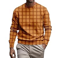 Crew Neck Sweatshirt For Mens,Fashion Graphic Sweatshirt Long Sleeve Vintage Plaid Print Casual Pullover Top