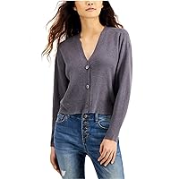 Womens Ribbed Cardigan Sweater, Grey, X-Small