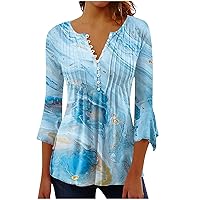Blouses for Women, Ladies Top Floral Print Casual Fashion Floral Print V Neck Short Sleeve Button T-Shirt