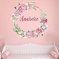 EGD Personalized Flower Wall Decor I Colorful Floral Wall Stickers I Custom Cursive Letter Wall Decal with Fancy Font I Nursery Wall Decor for Girl I Cute Decor for Bedroom I Multiple Sizes Options.