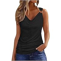 O-Ring Strap Tank Tops for Women Eyelet Embroidered Loose Fit Cowl Neck Blouse Sleeveless Casual Summer Tunic Shirts