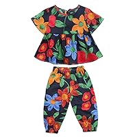 Baby Birth Toddler Girl's Short Sleeve Floral Print Dress Pants Suit For 0 To 4 Years