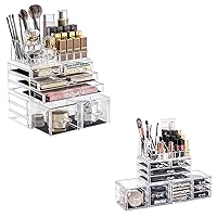 Makeup Organizer 3 Pieces Acrylic Cosmetic Storage Drawers Organizer for Vanity, Makeup Organizer 4 Pieces Acrylic Stackable Cosmetic Display Cases with 12 Drawers for Lipstick Jewerly