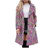 Ceboyel Womens Leopard Fleece Fuzzy Jacket Faux Fur Winter Coat Lapel Open Front Cardigan Fashion Trendy 2023 Outerwear