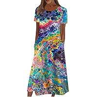 Office Modern Plus Size Tunic Dress for Womens Short Sleeve Mother's Day Cotton Slimming Dress Women's Print Multi L