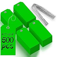 500 Pieces Plastic Shipping Tags with Wire Waterproof Hang Tags Heavy Duty Labeling Tags with String Wires Tags Labels Labeling Tags Stacking Tags for Equipment Car Parts (Green, 4 3/4 x 2 3/8)