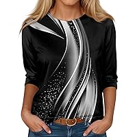Shirts for Women,Womens Vintage Gradient Print Round Neck 3/4 Length Sleeve Blouse Soft Three Quarter Sleeve Tops