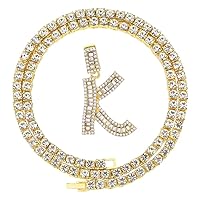 Bling Silver or Gold Baguette Initial Letter Necklaces for Men and Women Iced Out Diamond Pendant Tennis Chains Hip Hop A-Z 22 Inch