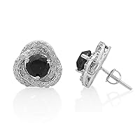 3.29 Carat (Cttw) Round Shape White and Black Natural Diamond Swirl Stud Earrings 10K Solid White Gold Screw Back