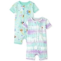 The Children's Place Baby Girls' and Toddler Short Sleeve Zip-Front One Footless Pajama Snug Fit 100% Cotton 2 Piece Set
