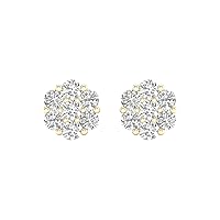 10K Yellow Gold 1/5CT-2 CT TDW Diamond Flower Cluster 7 Stone Stud Earrings For Women(I-J,I2)