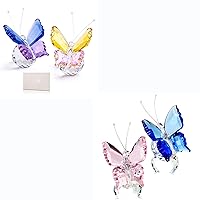 H&D HYALINE & DORA Set 2pcs Elegant Crystal Flying Butterfly with Ball Base Glass Animal Collectible Figurines Paperweight Art Craft Table Ornament Home Wedding Decor Xmas Women Gift
