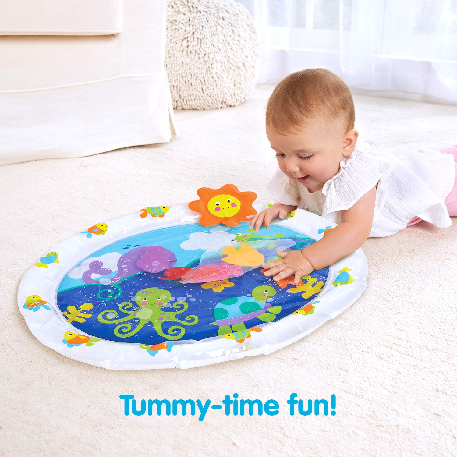 Kidoozie Pat 'n Laugh Water Mat for Infants and Toddlers Ages 3-18 Months; Encourage Tummy Time with 6 Fun Floating Sea Friends to Discover