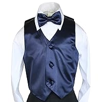 23 Color 2pc Boys Formal Satin Vest and Bow Tie Sets from Baby to 7 Years (6, Navy)