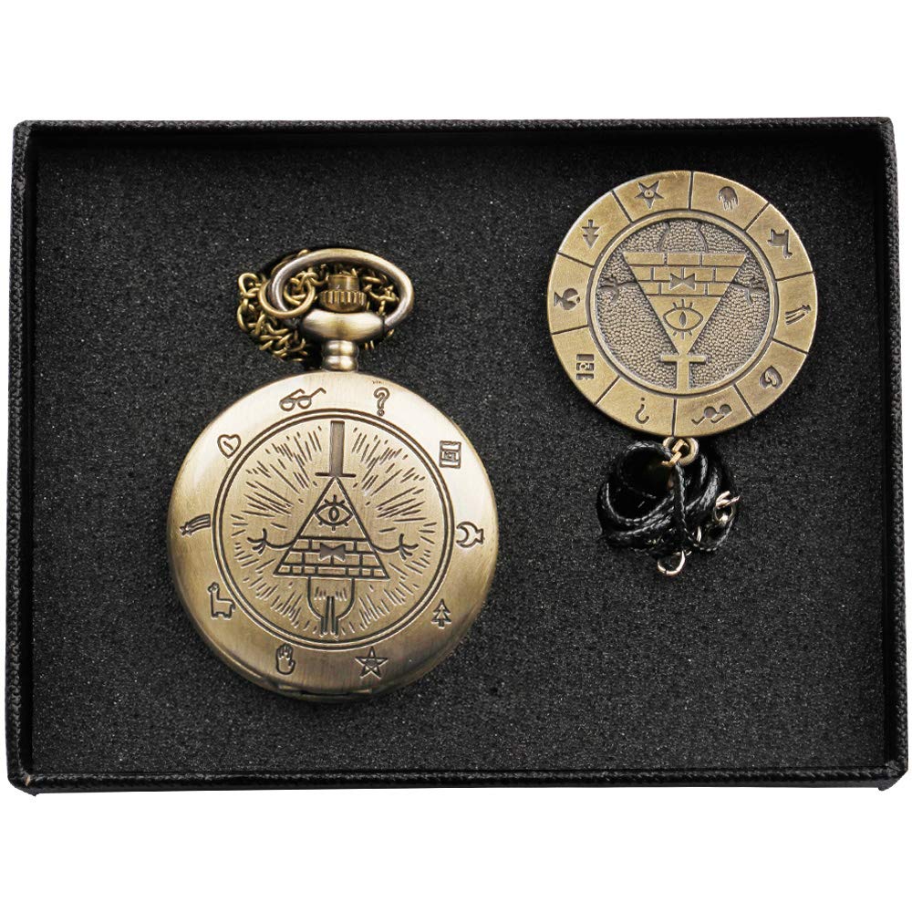Weird Town Triangle Devil Quartz Pocket Watch Gravity Bill Cipher Fall Time Necklace Pendant Clock Gifts…