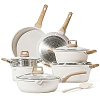 CAROTE Nonstick Cookware Sets, Pots and Pans Set White Granite, Induction Cookware 12 Pcs Non Stick Cooking Set w/Frying Pans & Saucepans(PFOS, PFOA Free)