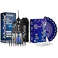 MySmile LP221 UVC Sterilizable Cordless Water Flossers & Advanced Teeth Whitening Strips for Teeth- 5 Cleaning Modes Floss and Non-Sensitive Whitening Strips, Perfect Oral Care Essentials Products