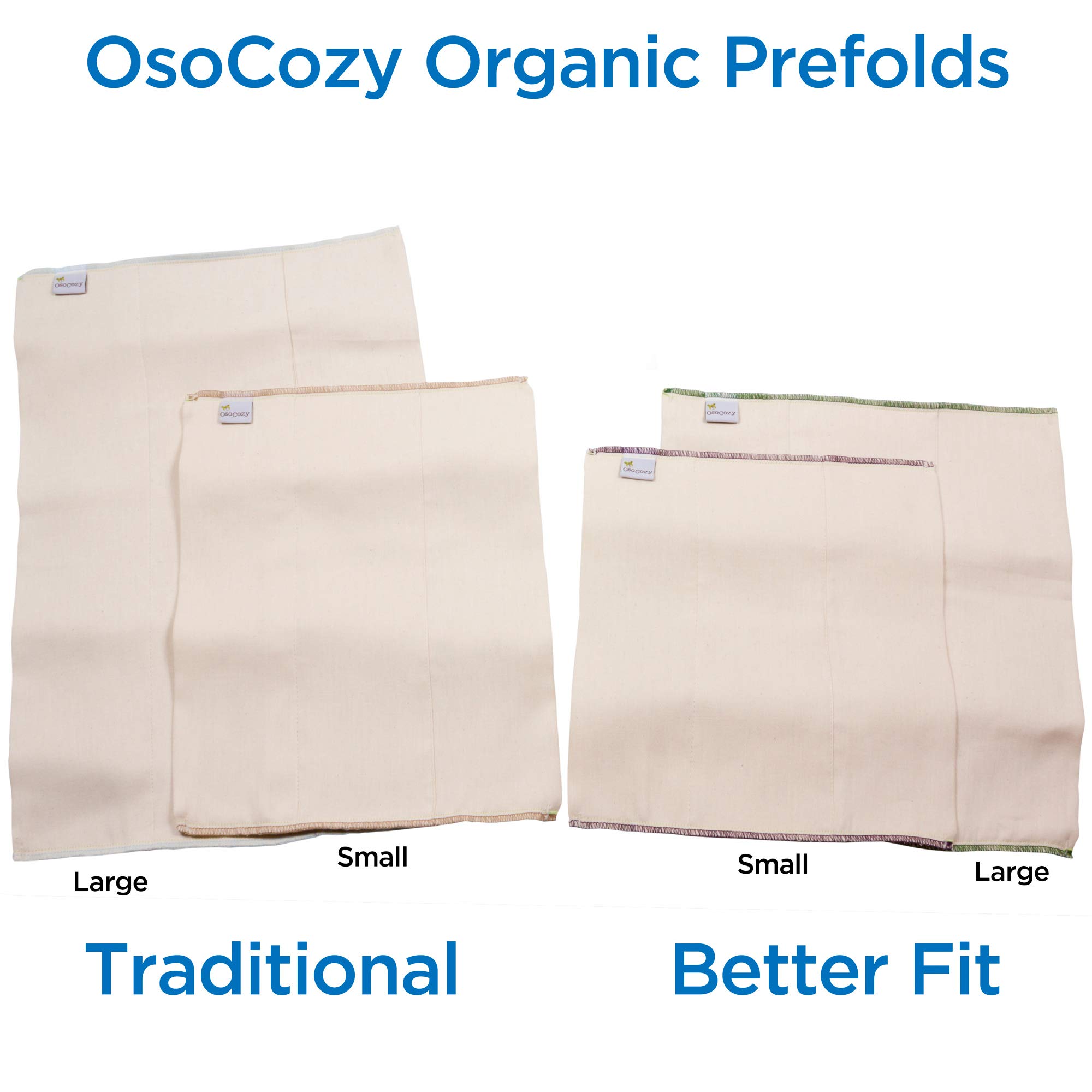 OsoCozy Organic Cotton Prefold Cloth Diapers Traditional Fit Large 4x8x4 Layering (6pk) - Super-Soft, Thick, Absorbent, Durable and Ecologically Friendlier. Unbleached Natural Color, Fits 15-30 Lbs.