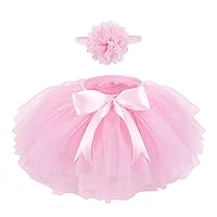 Baby Girls Tutu Skirt with Diaper Cover,Soft Tulle Skirt Infant Shorts with Headband