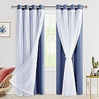 Hiasan Blackout Curtains with Sheer Overlay, Thermal Insulated Mix & Match Double Layer Room Darkening Window Curtains for Bedroom,Living Room,Nursery 2 Panels with Tiebacks (52W X 84L,Blue Haze)