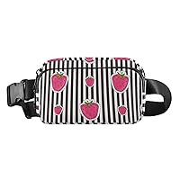 Strawberry Patter Striped Belt Bag for Women Men Water Proof Sling Bags with Adjustable Shoulder Tear Resistant Fashion Waist Packs for Travel