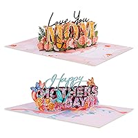 Paper Love Mothers Day Pop Up Cards 2 Pack - Includes 1 Love You Mom and 1 Happy Mother's Day, For Mother, Wife, Anyone - 5