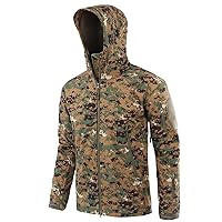 Flygo Men's Men's Tactical Camouflage Hooded Outdoor Fleece Coat Softshell Jacket (Jungle Digital camo, Medium)