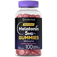 Melatonin 5mg Gummies | 100 Count | 1 Gummy Per Serving | Berry Flavor | 100% Drug Free | Non-GMO, Gluten Free Supplement