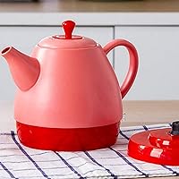 Kettles,Ceramic Cordlesskettle Teapot - Retro 1L Jug, 1350W Boils Water Fast for Tea, Coffee, Soup, Oatmeal - Removable Base, Boil Dry Protection/Red/a