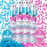 Premium Gender Reveal Confetti Cannon, Set of 4 Mixed (2 Blue 2 Pink) Gender Reveal Confetti Cannon Popper, for Gender Reveal Decorations and Baby Gender Reveal Party Supplies, Pink&blue