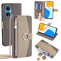 Wallet Case with Crossbody Strap Compatible for Honor Play 50 Plus/Play 8T/Honor X7b/Honor 90 Smart, Magnetic Handbag Zipper Pocket Cases PU Leather Flip Shockproof Cover with Kickstand Gray