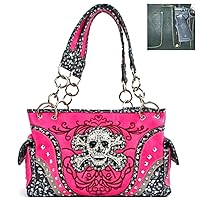 Embroidered Concealed Carry Rhinestone Studded Skull Purse in 6 colors