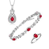 Rylos Matching Jewelry Love Knot Set: Sterling Silver Tennis Bracelet, Ring & Necklace. Gemstone & Diamonds, Adjustable 7