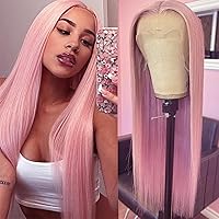 Pink Lace Front Wigs Pre Plucked Ready to Wear Wigs Long Straight Wigs Glueless Dark Pink Wig Wear and Go Wig Heat Resistant Synthetic Lace Front Wig for Black Women