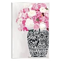 Stupell Industries Soft Pink Carnation Blooms Ornate Pattern Pottery Vase Wood Wall Art, Design By Amelia Noyes