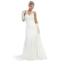 Wedding Dresses FNJ-1193W Halter Neck Wedding Dress with Back Zipper and Cover Buttons