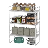Redrubbit Large Expandable Cabinet Shelf Organizers, Stackable Kitchen Counter Shelves Spice Rack for Kitchen Bathroom Pantry Cupboard Desk Home Office, White-3 Pack
