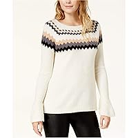 kensie Womens Knit Fair Isle Pullover Sweater, Off-White, Small