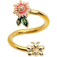 Body Candy Womens 14G PVD Steel Honey Bee Pink Flower Helix Lip Spiral Twister Belly Button Ring Navel Ring