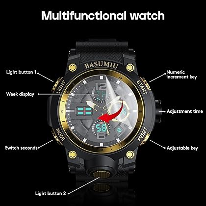 BASUMIU Mens Sports Watches Waterproof Analog Digital Sports Watch Electronic Tactical Army Watches for Men