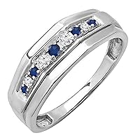 Dazzlingrock Collection Round Alternate Gemstone or Diamond with White Diamond Wedding Band for Him in 925 Sterling Silver