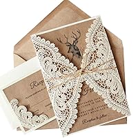 50Pcs Vintage Lace Wedding Invitations with Blank RSVP Cards and Envelopes Elegant Wedding Cards Ribbon Bow - Set of 50 pcs (Blank Wedding Invitations + RSVP)