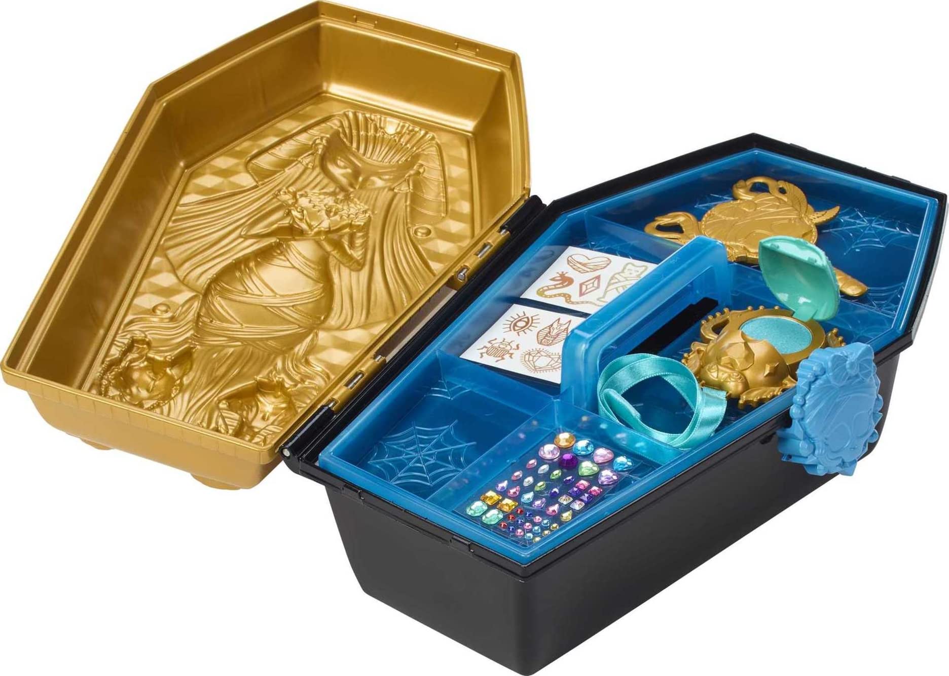 Monster High Doll and Beauty Kit, Cleo De Nile Golden Glam Case with Tattoos and Necklace for Kids (Amazon Exclusive)