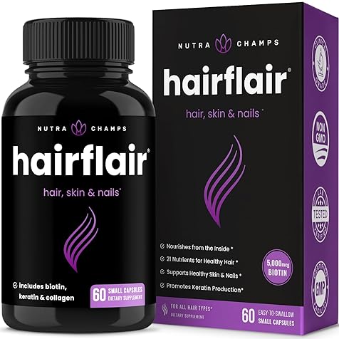HairFlair | Hair Health Vitamins for Women | Biotin Vitamins for Hair Skin & Nails | Hair Health Supplement for All Hair Types with Biotin, Keratin, Collagen, Bamboo, Aloe & More
