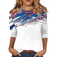 Women's 4th of July Shirts 3/4 Sleeve Tops Flag T-Shirt Crewneck American Patriotic Shirt Vintage Tunics Summer Tee